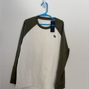 Abercrombie Kids Olive and White Long Sleeve Tee